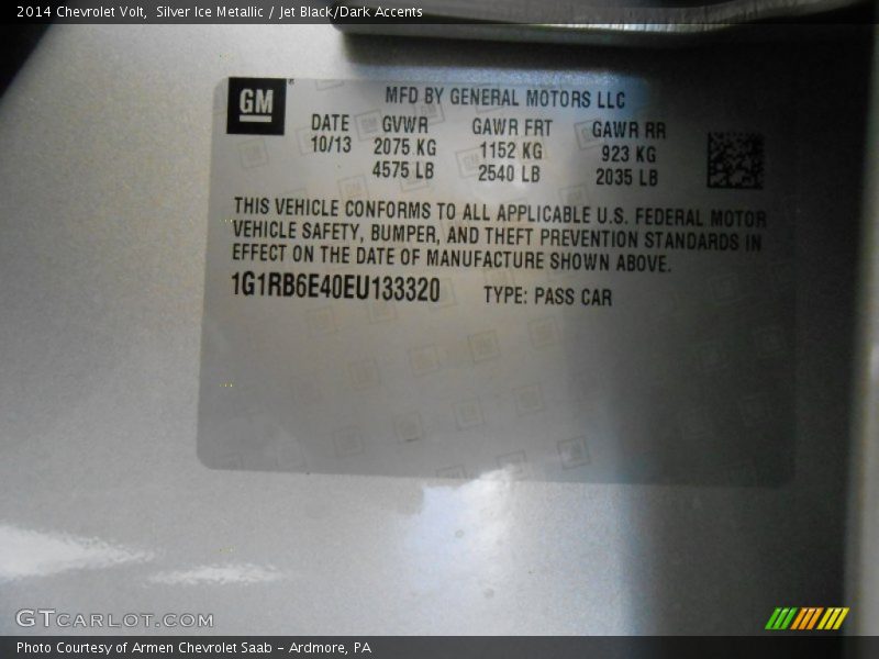 Silver Ice Metallic / Jet Black/Dark Accents 2014 Chevrolet Volt