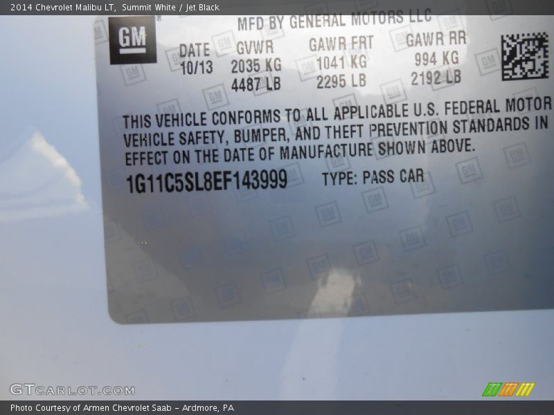 Summit White / Jet Black 2014 Chevrolet Malibu LT