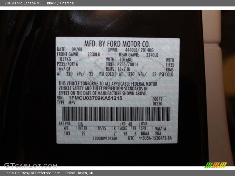 Black / Charcoal 2009 Ford Escape XLT