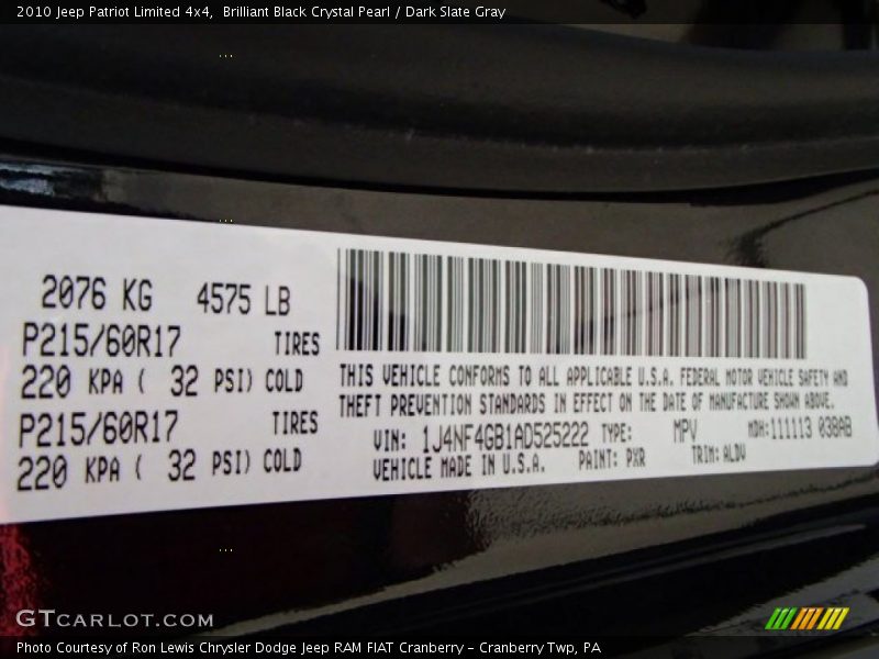 Brilliant Black Crystal Pearl / Dark Slate Gray 2010 Jeep Patriot Limited 4x4