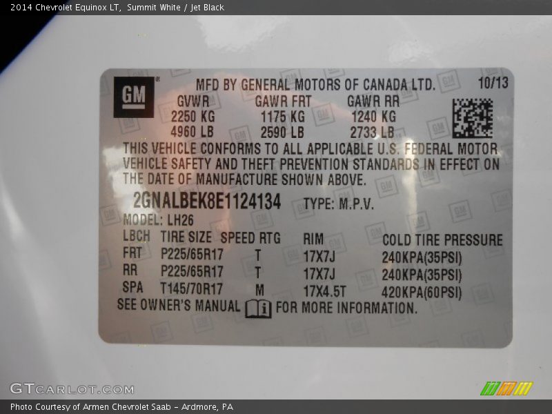Summit White / Jet Black 2014 Chevrolet Equinox LT