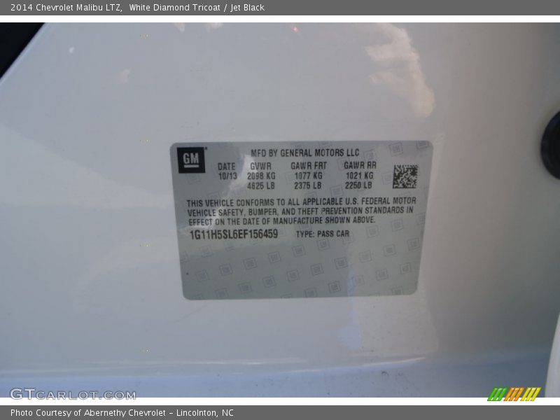 White Diamond Tricoat / Jet Black 2014 Chevrolet Malibu LTZ