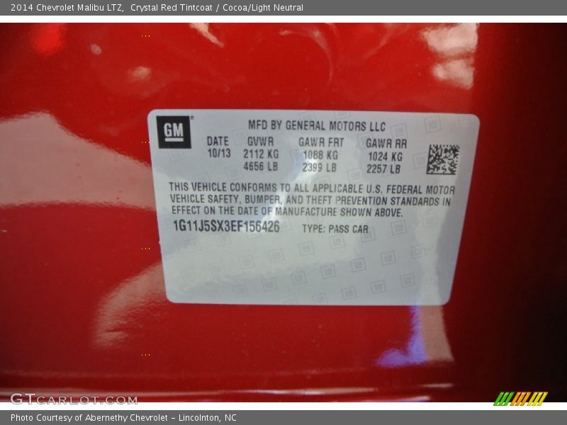 Crystal Red Tintcoat / Cocoa/Light Neutral 2014 Chevrolet Malibu LTZ