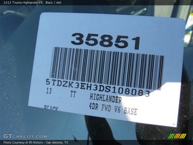 Black / Ash 2013 Toyota Highlander V6
