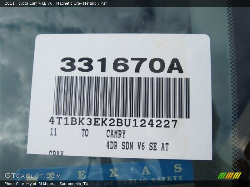 Magnetic Gray Metallic / Ash 2011 Toyota Camry LE V6