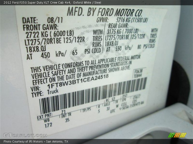 Oxford White / Steel 2012 Ford F350 Super Duty XLT Crew Cab 4x4