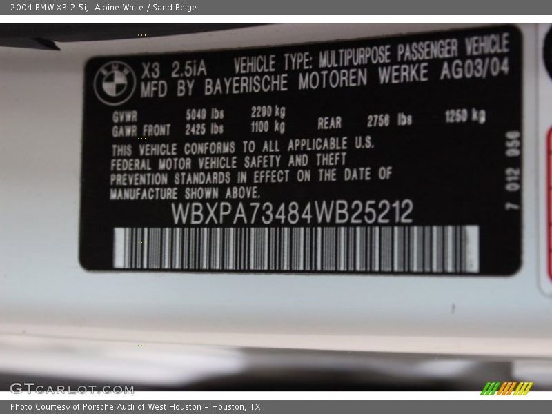 Alpine White / Sand Beige 2004 BMW X3 2.5i