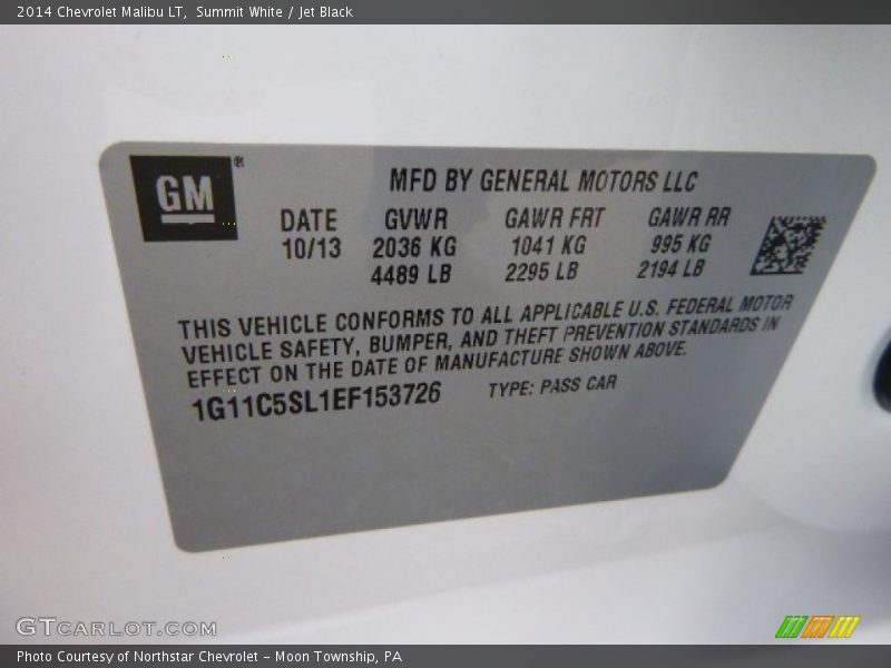 Summit White / Jet Black 2014 Chevrolet Malibu LT