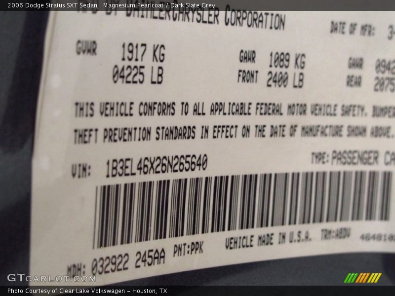 Magnesium Pearlcoat / Dark Slate Grey 2006 Dodge Stratus SXT Sedan