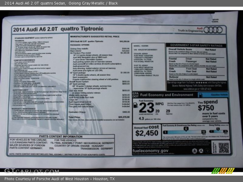 Oolong Gray Metallic / Black 2014 Audi A6 2.0T quattro Sedan