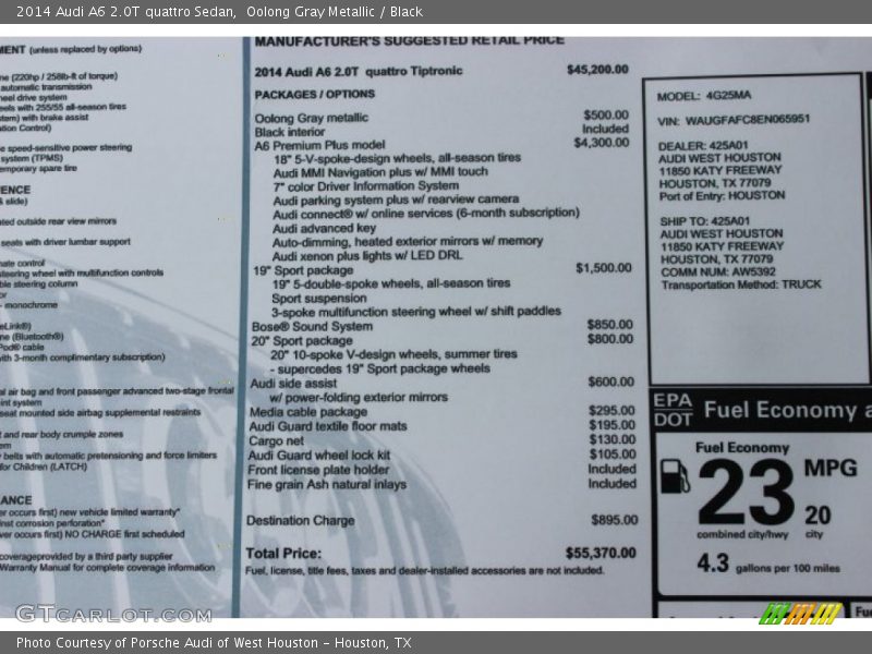 Oolong Gray Metallic / Black 2014 Audi A6 2.0T quattro Sedan