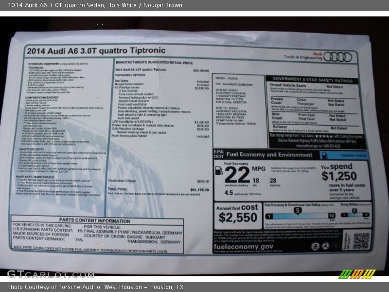 Ibis White / Nougat Brown 2014 Audi A6 3.0T quattro Sedan
