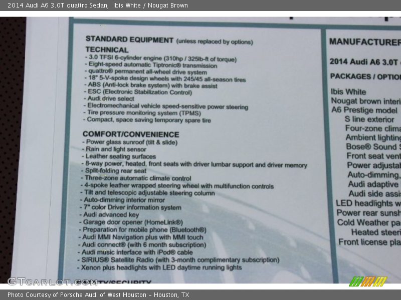 Ibis White / Nougat Brown 2014 Audi A6 3.0T quattro Sedan