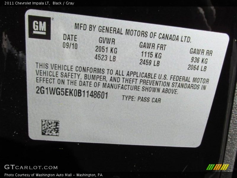 Black / Gray 2011 Chevrolet Impala LT