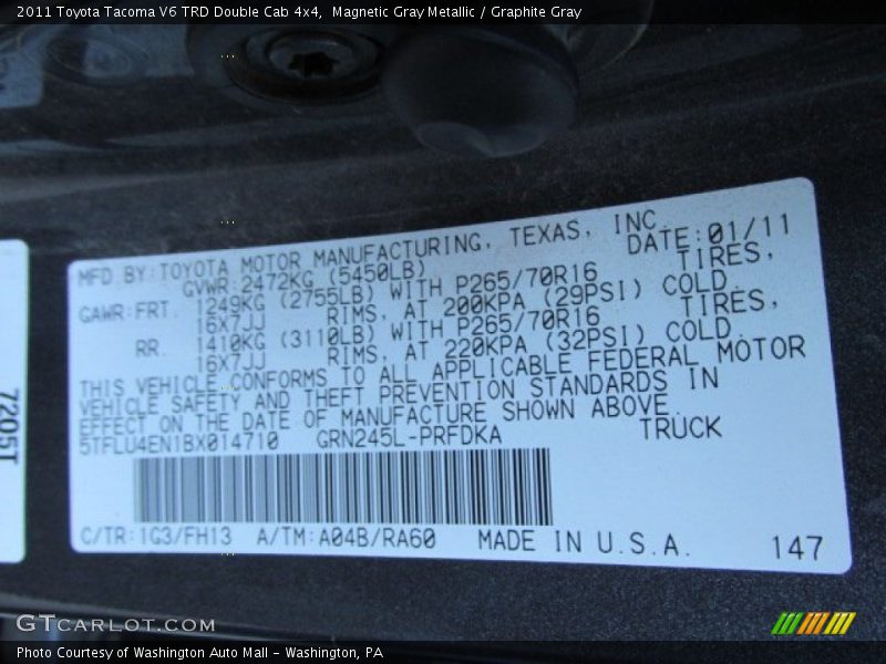 Magnetic Gray Metallic / Graphite Gray 2011 Toyota Tacoma V6 TRD Double Cab 4x4