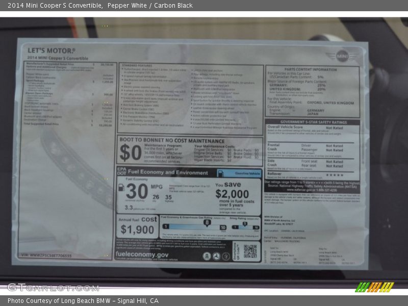 Pepper White / Carbon Black 2014 Mini Cooper S Convertible