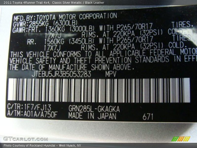 Classic Silver Metallic / Black Leather 2011 Toyota 4Runner Trail 4x4