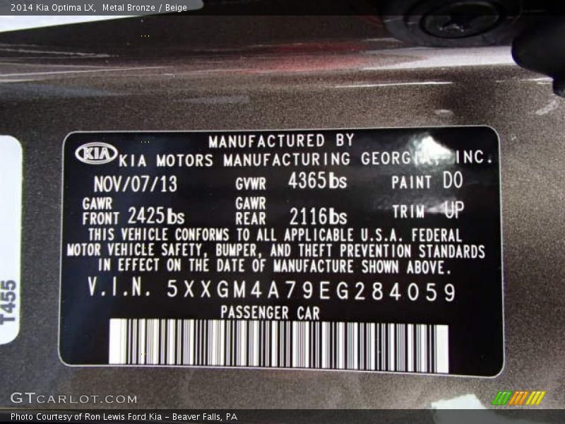 2014 Optima LX Metal Bronze Color Code D0