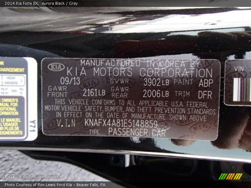 Aurora Black / Gray 2014 Kia Forte EX