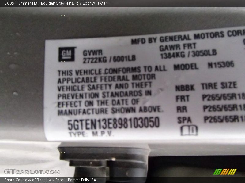 Boulder Gray Metallic / Ebony/Pewter 2009 Hummer H3