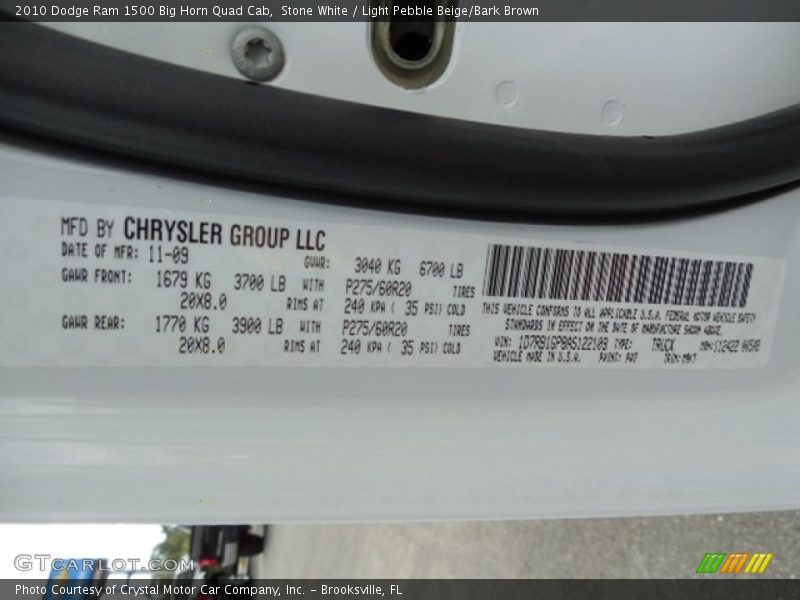 Stone White / Light Pebble Beige/Bark Brown 2010 Dodge Ram 1500 Big Horn Quad Cab