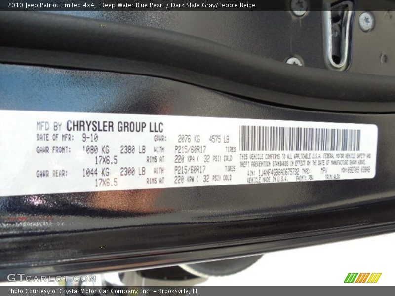 Deep Water Blue Pearl / Dark Slate Gray/Pebble Beige 2010 Jeep Patriot Limited 4x4