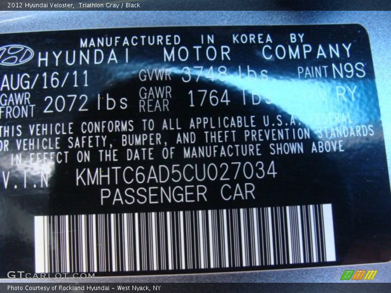 Triathlon Gray / Black 2012 Hyundai Veloster