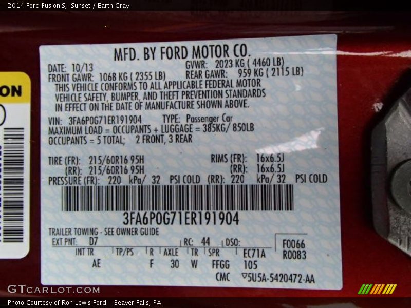 Sunset / Earth Gray 2014 Ford Fusion S