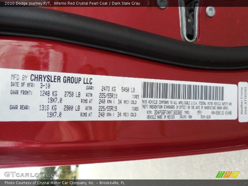Inferno Red Crystal Pearl Coat / Dark Slate Gray 2010 Dodge Journey R/T