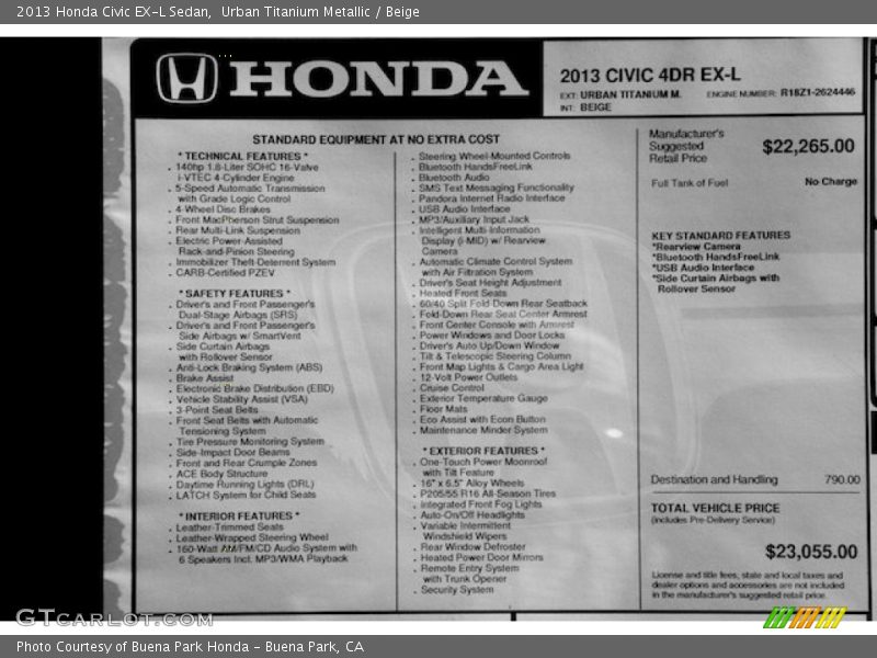 Urban Titanium Metallic / Beige 2013 Honda Civic EX-L Sedan