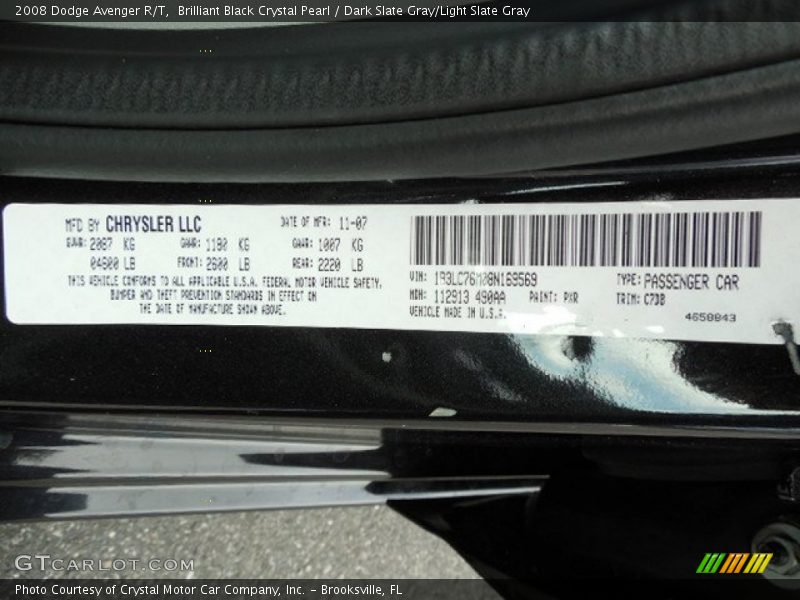 Brilliant Black Crystal Pearl / Dark Slate Gray/Light Slate Gray 2008 Dodge Avenger R/T
