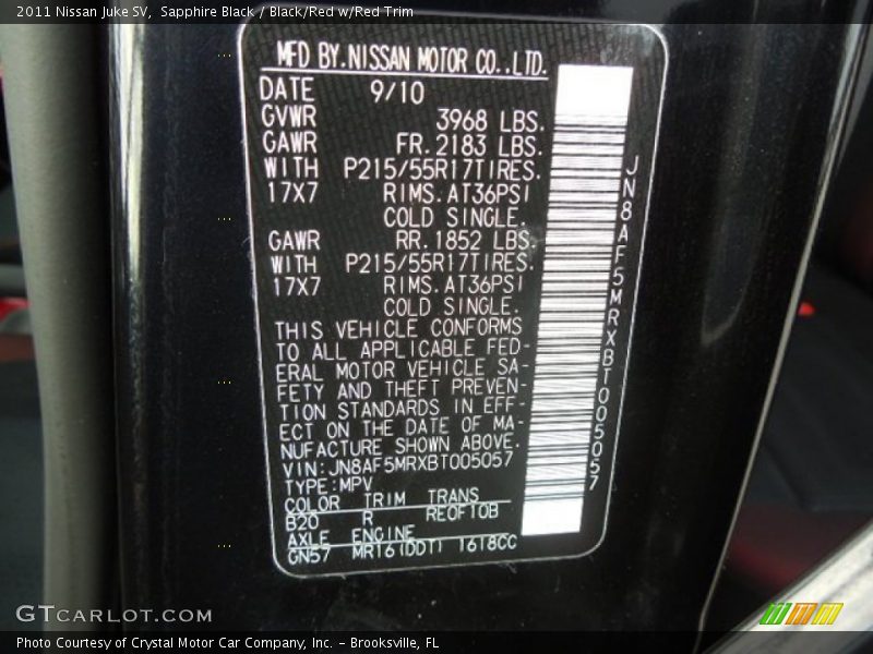 Sapphire Black / Black/Red w/Red Trim 2011 Nissan Juke SV