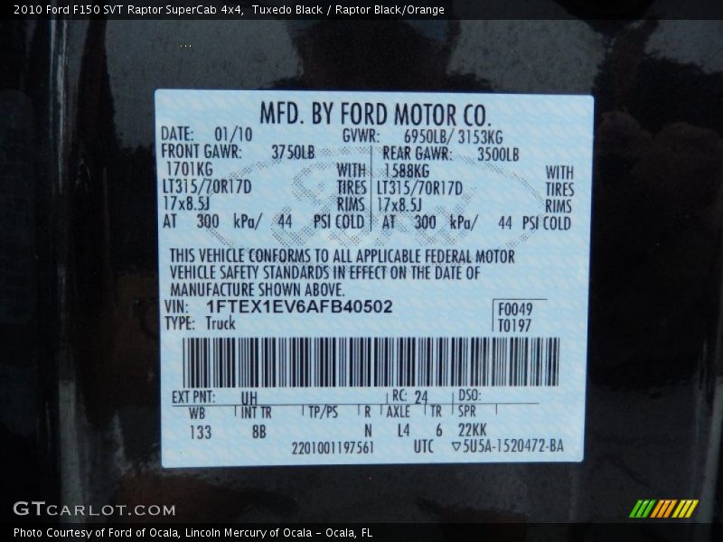 Tuxedo Black / Raptor Black/Orange 2010 Ford F150 SVT Raptor SuperCab 4x4