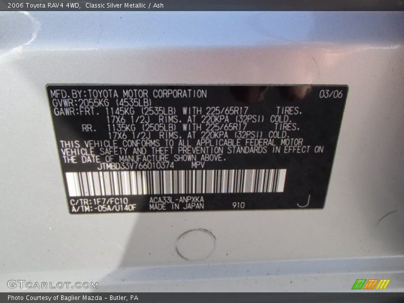 Classic Silver Metallic / Ash 2006 Toyota RAV4 4WD