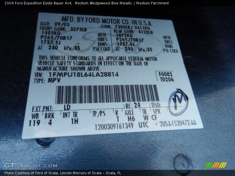 2004 Expedition Eddie Bauer 4x4 Medium Wedgewood Blue Metallic Color Code LD