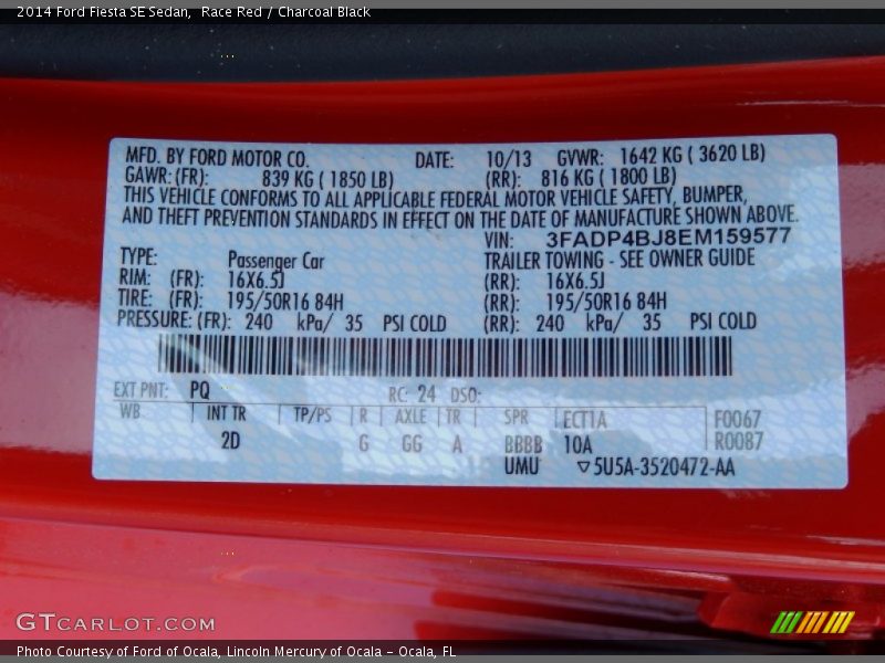 Race Red / Charcoal Black 2014 Ford Fiesta SE Sedan