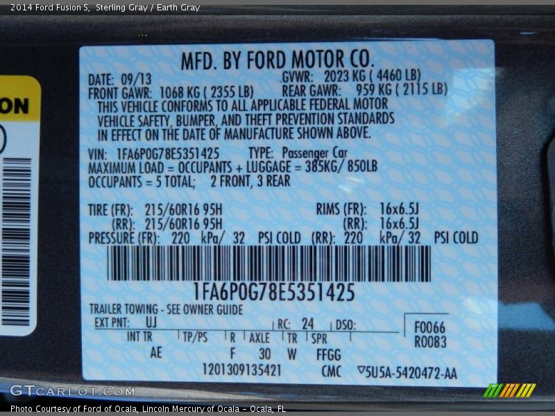 Sterling Gray / Earth Gray 2014 Ford Fusion S