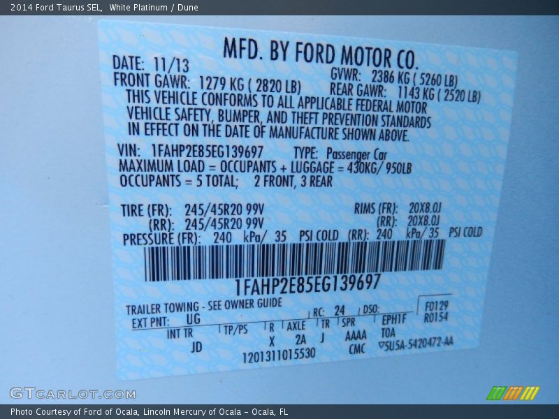 White Platinum / Dune 2014 Ford Taurus SEL