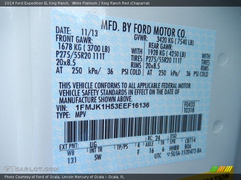 2014 Expedition EL King Ranch White Platinum Color Code UG