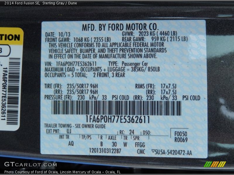 2014 Fusion SE Sterling Gray Color Code UJ