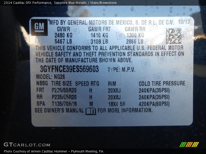 Sapphire Blue Metallic / Shale/Brownstone 2014 Cadillac SRX Performance