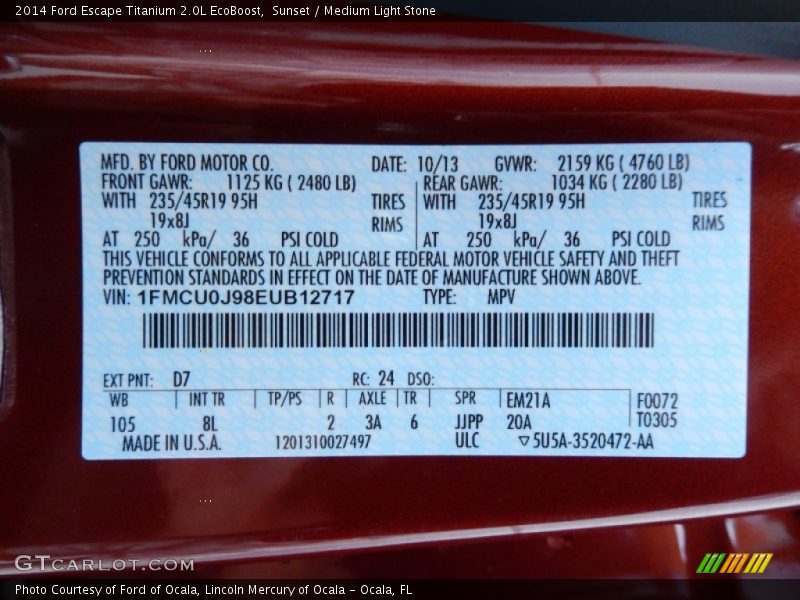 Sunset / Medium Light Stone 2014 Ford Escape Titanium 2.0L EcoBoost