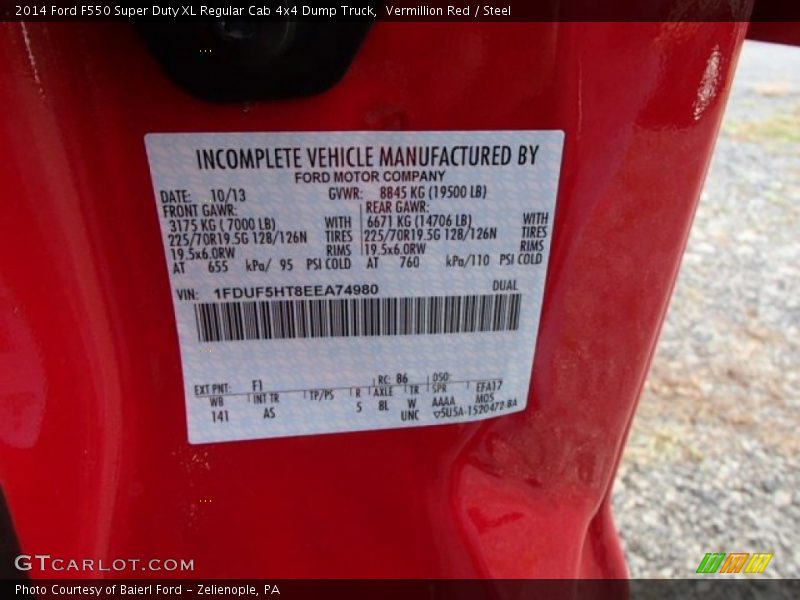 Vermillion Red / Steel 2014 Ford F550 Super Duty XL Regular Cab 4x4 Dump Truck