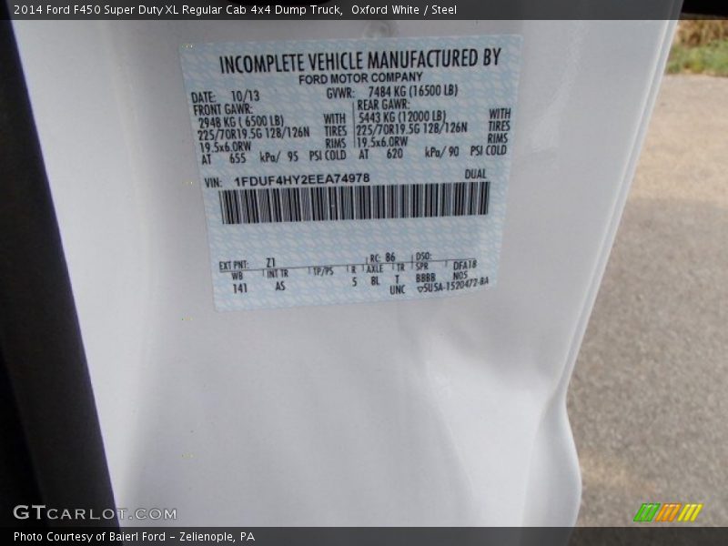 2014 F450 Super Duty XL Regular Cab 4x4 Dump Truck Oxford White Color Code Z1