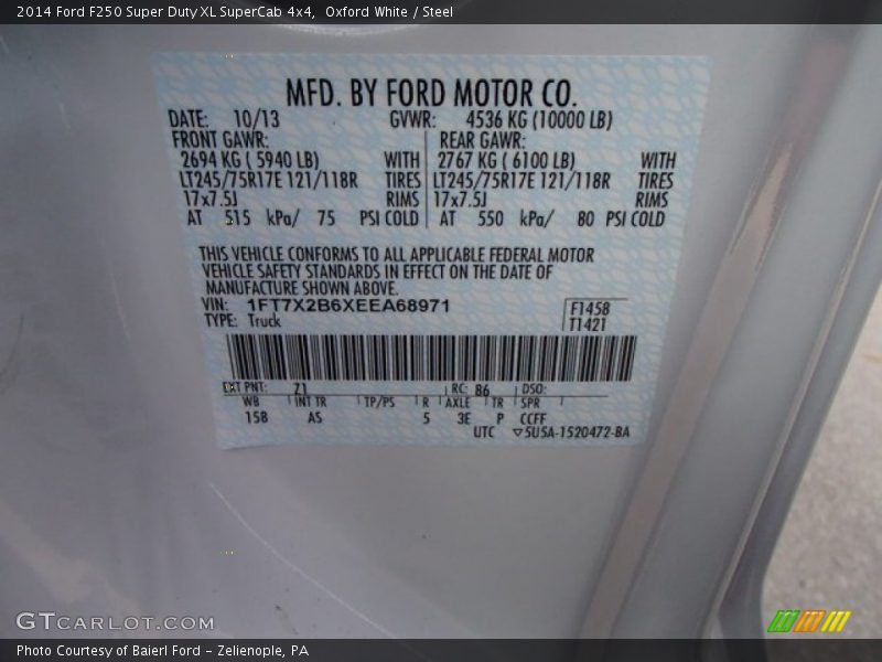 2014 F250 Super Duty XL SuperCab 4x4 Oxford White Color Code Z1