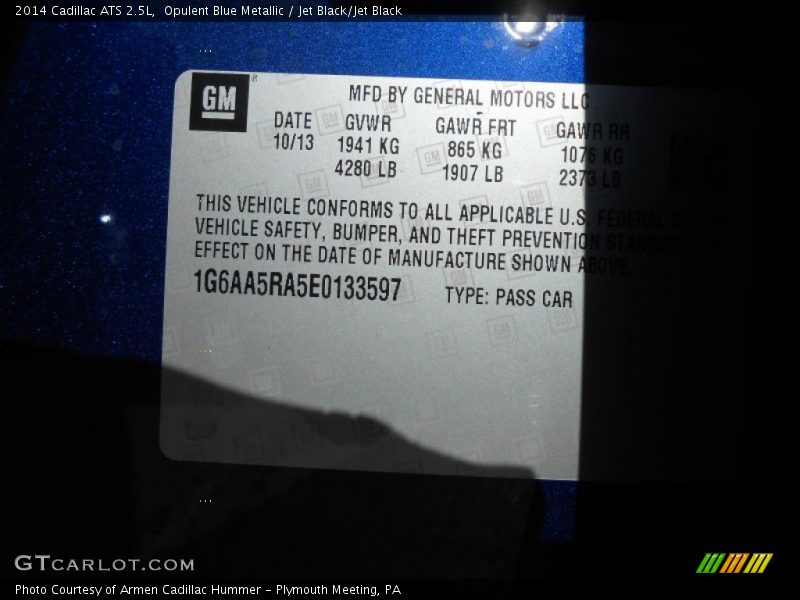 Opulent Blue Metallic / Jet Black/Jet Black 2014 Cadillac ATS 2.5L