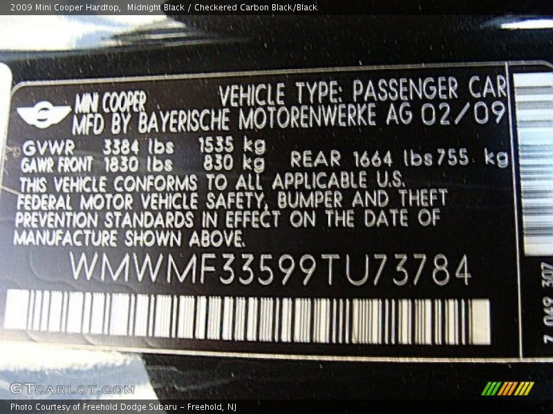Midnight Black / Checkered Carbon Black/Black 2009 Mini Cooper Hardtop