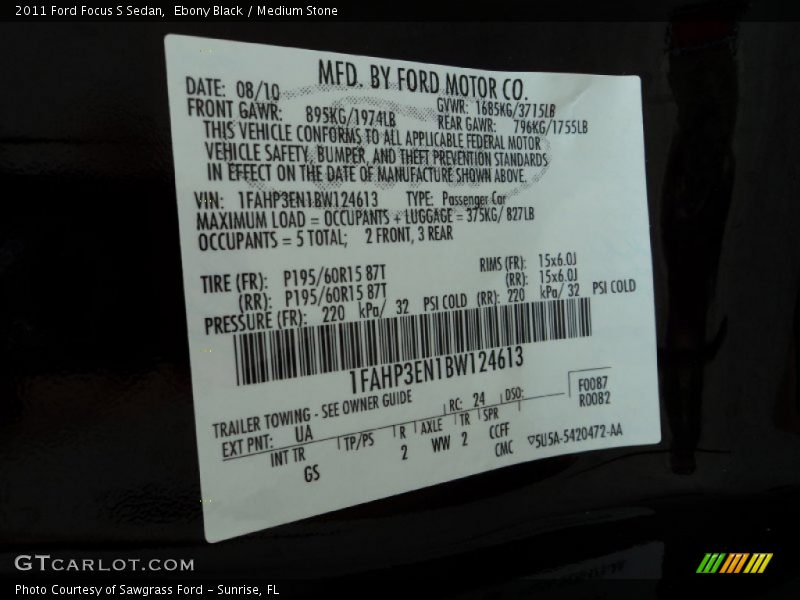 Ebony Black / Medium Stone 2011 Ford Focus S Sedan