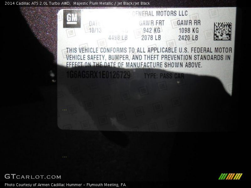 Majestic Plum Metallic / Jet Black/Jet Black 2014 Cadillac ATS 2.0L Turbo AWD