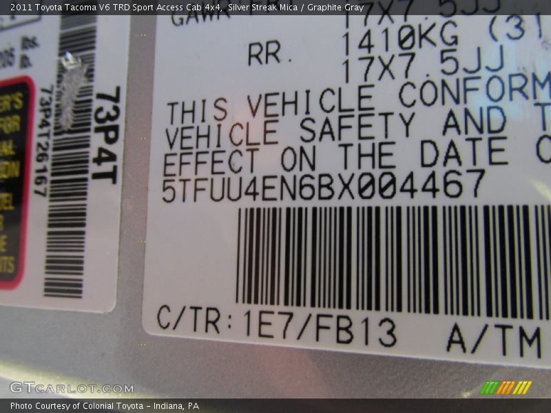 Silver Streak Mica / Graphite Gray 2011 Toyota Tacoma V6 TRD Sport Access Cab 4x4
